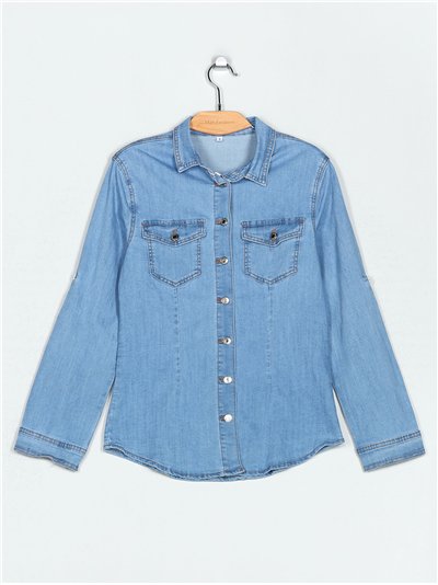 Camisa denim elástica azul (S-XXL)