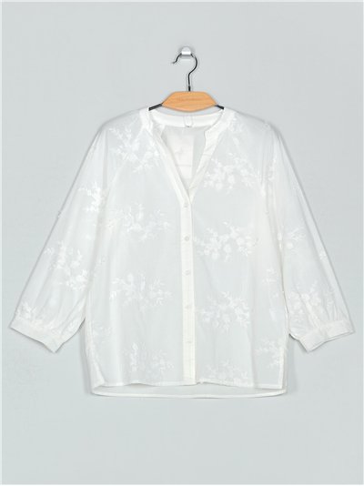 Camisa bordada flores blanco (M-L-XL-2XL)