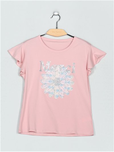 Camiseta flor strass (S/M-L/XL)