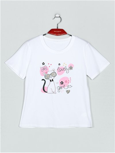 Camiseta gato strass (S/M-L/XL)