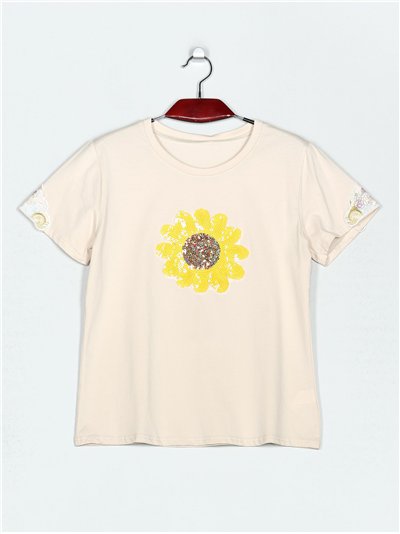 Camiseta flor lentejuelas (M/L-XL/XXL)