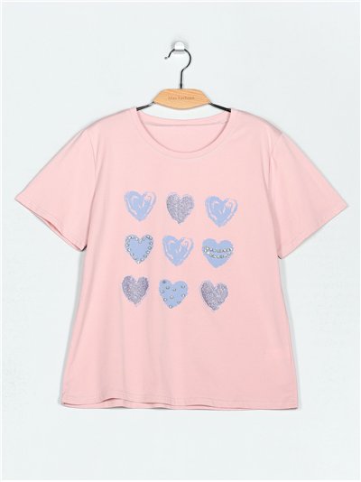 Camiseta amplia corazoncitos strass (42/44-46/48)