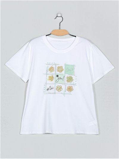 Camiseta amplia estampada strass (42/44-46/48)