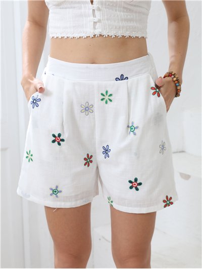 Embroidered linen effect shorts (S-M-L)