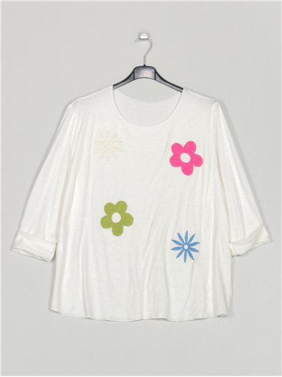 Jersey flores relieves talla grande blanco